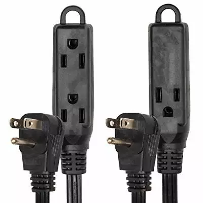 2 Pack Of 3 Ft Extension Cords With 3 Electrical Power Outlets - Black Cable • $17.99