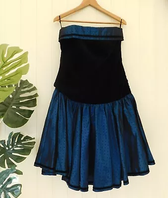 Vintage Laura Ashley Dress Size 14 Black Blue Knee Length Velvet • $8.83