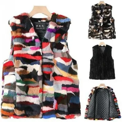 Women Real Mink Fur Vest Sleeve Jacket Warm Multi-color Quilted Waistcoat M-4XL • $123.40