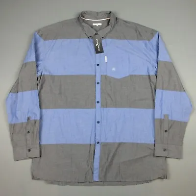 Marc Ecko Shirt Mens 3XL Gray Blue Striped Long Sleeve Button Collared Rugby NWT • $29.99