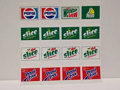 Vintage Slice Pepsi Teem Mountain Dew Soda Vending Machine Stickers  Absolete • $14.77