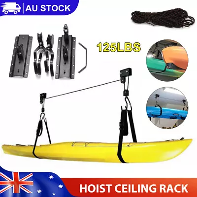 125LBS Kayak Hoist Lift Pulley System Boat Canoe Garage Ceiling Storage Rack AU • $48.85