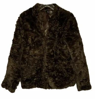 H&M DIVIDED Womens Faux Fur Jacket Coat US 10 Brown Lined Long Sleeve Soft Clasp • $31.50