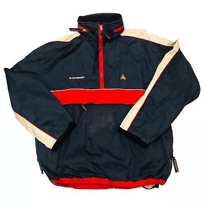 Le Coq Sportif Vintage 90s Water Resistant Windbreaker 1/4 Zip Medium Navy • £10.99