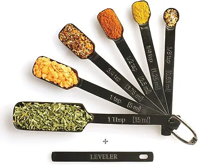 2lbDepot Black Measuring Spoons Set Of 7 Long Handle Design Fits Into Spice Jar • $9.95