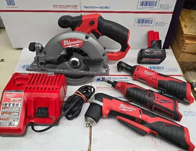 Milwaukee 4 Pc 12v Combo Kit Circular Saw  Right Angle  Rotary  Ratchet • $219.99