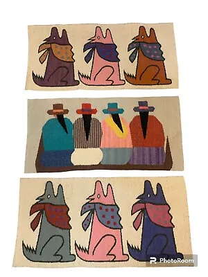SOUTHWESTERN MEXICAN Tahuantinsuyo WOVEN TEXTILE WALL HANGING ART Howling Wolf • $49.99