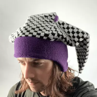 Vintage BULA USA Fleece Jester Ski Hat Checkered Purple Sonic Winter Cap RARE • $75