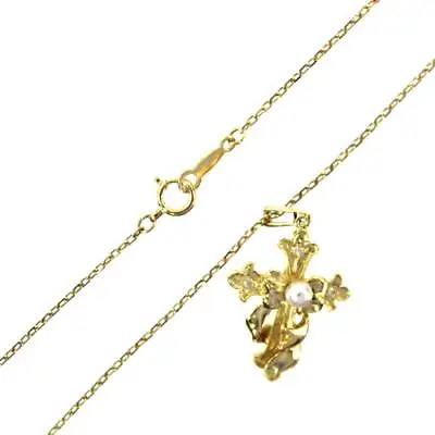 MIKIMOTO #2 K18 3P Diamond Cross Pendant Top Azuki Necklace Neck • $821.57