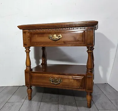 Vintage NEWPORT Solid Wood 2-Tier End Table W Drawers Colonial Traditional • $247.50