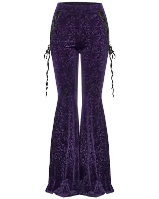 Punk Rave Gothic Embossed Baroque Flared Pants - Extended Size Range - Purple • £44.99