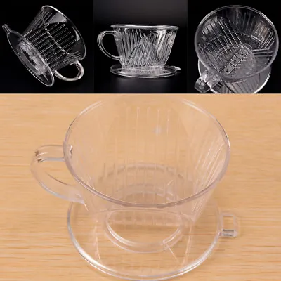 Clear Coffee Filter Cup Cone Drip Dripper Maker Brewer Holder' Plastic Reusable • £6.16