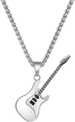 Guitar Bass Pendant Necklace - Stainless Steel Rock Guitar Tag Pendant Jewelry G • $11.99