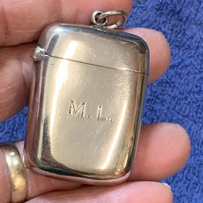 $40 • Buy Antique, Match Safe Sterling WHH English 1900 Birmingham W/Hallmarks Nice Shape