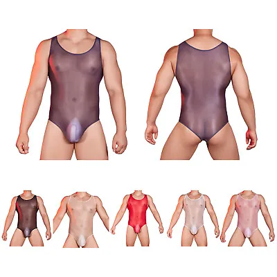 US Men Glossy Swimwear See Through Bulge Pouch Wrestling Singlets Sissy Jumpsuit • $6.57