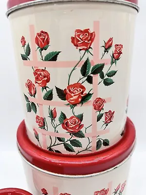 Vintage Kitsch 1950s Decoware Roses On A Trellis Kitchen Canister Set Of 3 • $39.88
