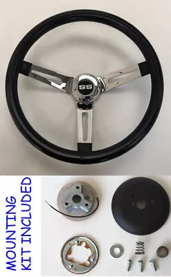 Impala Chevelle Camaro Nova Black Chrome Spokes Steering Wheel 13 1/2  SS Cap • $112.90