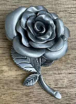 Vintage Brooch Pewter Layered Rose Stem Signed Jewelry Pin Stunning • $20