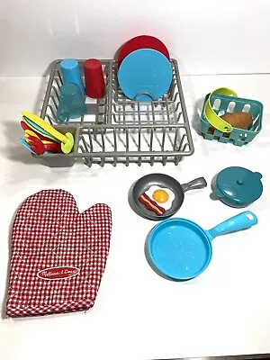 Kitchen Dish Strainer Rack With Dishes & Basket Melissa & Doug Mitt Pretend Play • $21