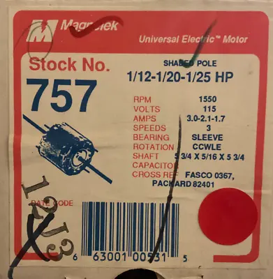 MAGNETEK 757 Motor 1550rpm 115v 3 Speed CCWLE 3.0a-2.1a-1.7a • $69.99