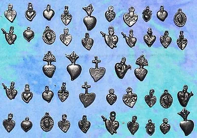 MIlagros Hearts Antiqued Silver 50 Milagro Charms Day Of Dead Exvoto  • $18.99