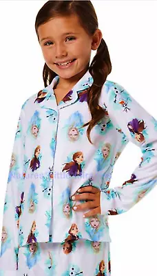 FROZEN Pajamas Set Size 4-10 Girls Elsa Anna Olaf Coat Button Shirt Pants Disney • $22.95