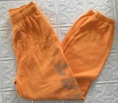 Victoria's Secret Pink Campus Jogger Pants Orange Shine Logo Tapared Leg Sz. XS • $28.50