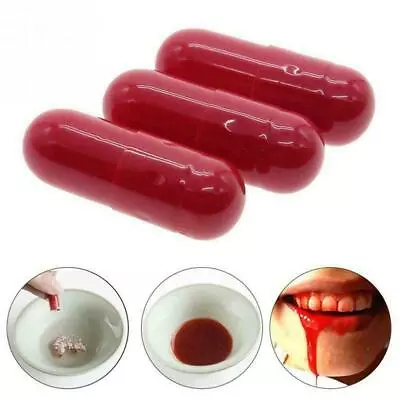 3Pcs Fake Blood Pill Capsules Horror Funny Halloween Prank Joke Trick D9 .FAST • £1.19