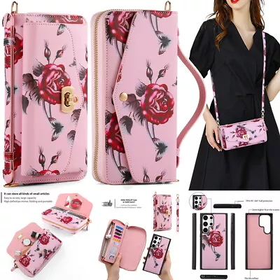Printed Flower Crossbody Handbag Wallet Magnetic Cover For Samsung S22 S23 S24 • $29.99