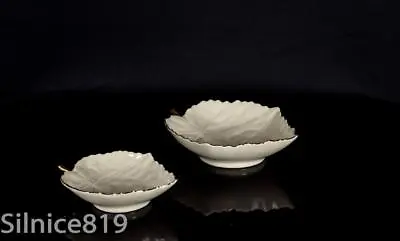 LENOX Leaf Shaped Candy Dishs Ivory W/Gold Trim Set Of 2 • $12.99