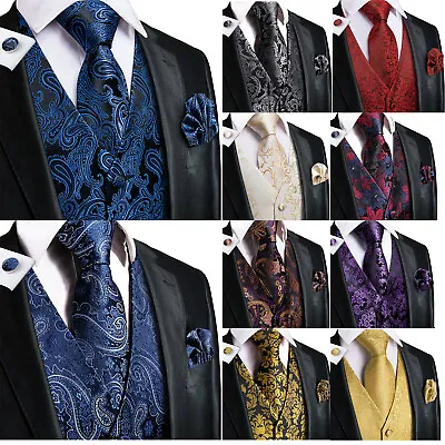 Fashion Men's Waistcoat Coat Vest Tie Hankie SET Formal Dress Suit Slim Tuxedo • $43.98