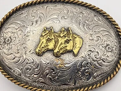 Vintage Montana Silversmiths Western Belt Buckle With 2 Horses • $70