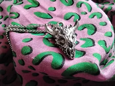 Dragon Pendant And Chain Necklace Silver Style Horns Mythology • £6.99