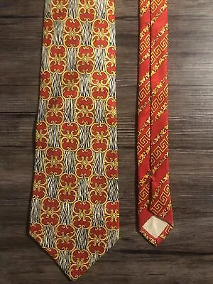 GIANNI VERSACE Red Gold Silk Neck Tie Iconic Barocco Print Medusa Rare Classic • $40