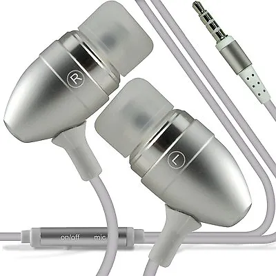 Aluminium Stereo In Ear Earbud Hands Free Earphones/Headphones+Microphone✔Grey • £6.95