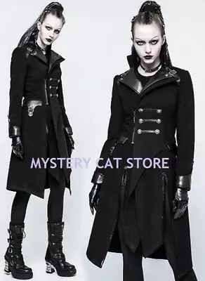 New PUNK RAVE Gothic Metal Military Warm Worsted Black Jacket Coat Y791 AU STOCK • £112.51