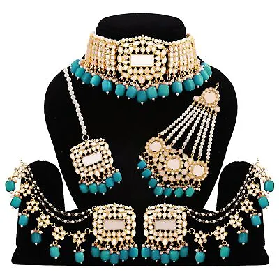 $118.78 • Buy Indian Gold Plated Choker Bridal Wedding Kundan Jewelry Necklace Earrings Set