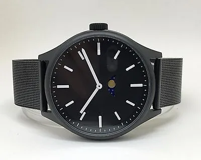 Bauhaus Moon Age Watch: BLACK Modern Phase Design Simple Uniform Steel Bracelet • $52