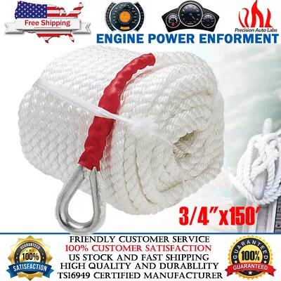 3/4 X150' Twisted Three Strand Nylon Marine Boat Anchor Mooring Rope Dock Line • $66.92