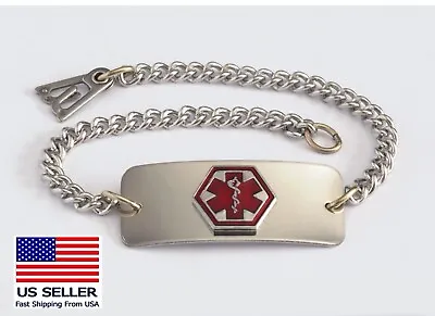  DIABETIC  Medical Alert ID Bracelet -USA Made FREE ID Wallet CardEngraving  • $12.89