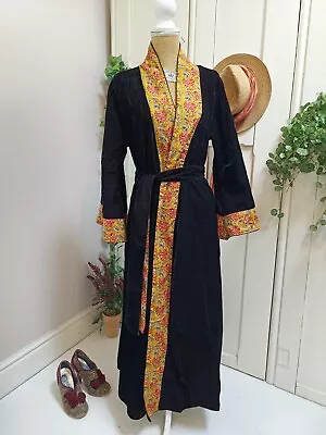 Velvet & Cotton Dressing Gown Robe  Coat Black Revisable Small Medium 23/4 • £69.99