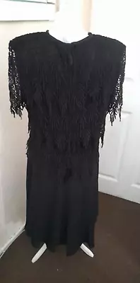 Dress  Black Fringed  Crochet Flapper Gatsby Peaky Blinders   Vintage Size 18 • £24.99