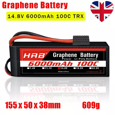 HRB 4S 14.8V LiPo Battery 6000mAh Graphene 100C For Traxxas RC Car Truck Helis • £67.67