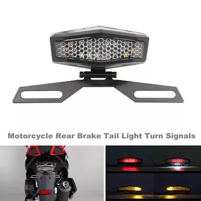 Motorcycle Rear Brake Tail Light Turn Signals With License Plate Bracket LED Kit • $16.49