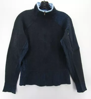 Mountain Hardwear Sweater Women Large Blue Wool Blend Cardigan Full Zip Logo • $31.14