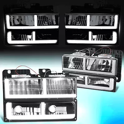 For 1988-2000 Chevy GMC C/K Suburban Tahoe Yukon F-LED Bar DRL Headlights Black • $112.98