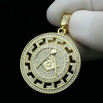Men's 14K Yellow Gold Finish 2 Ct D/VVS1 Diamond Masonic Medallion Charm Pendant • $72
