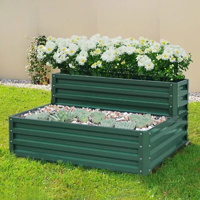 2Tier Raised Metal Green Garden Bed Planter Vegetables Grow Flower Herbs Box Kit • £42.95