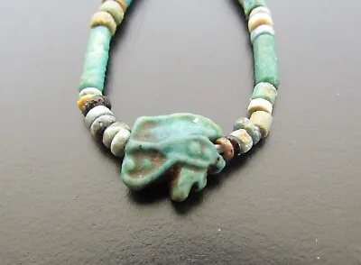 NILE  Ancient Egyptian Eye Of Horus Amulet Mummy Bead Necklace Ca 600 BC • $120