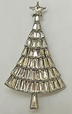 Clear Glass Crystal Rhinestones Brooch Pin Christmas Tree Star Vintage Holiday • $12.59